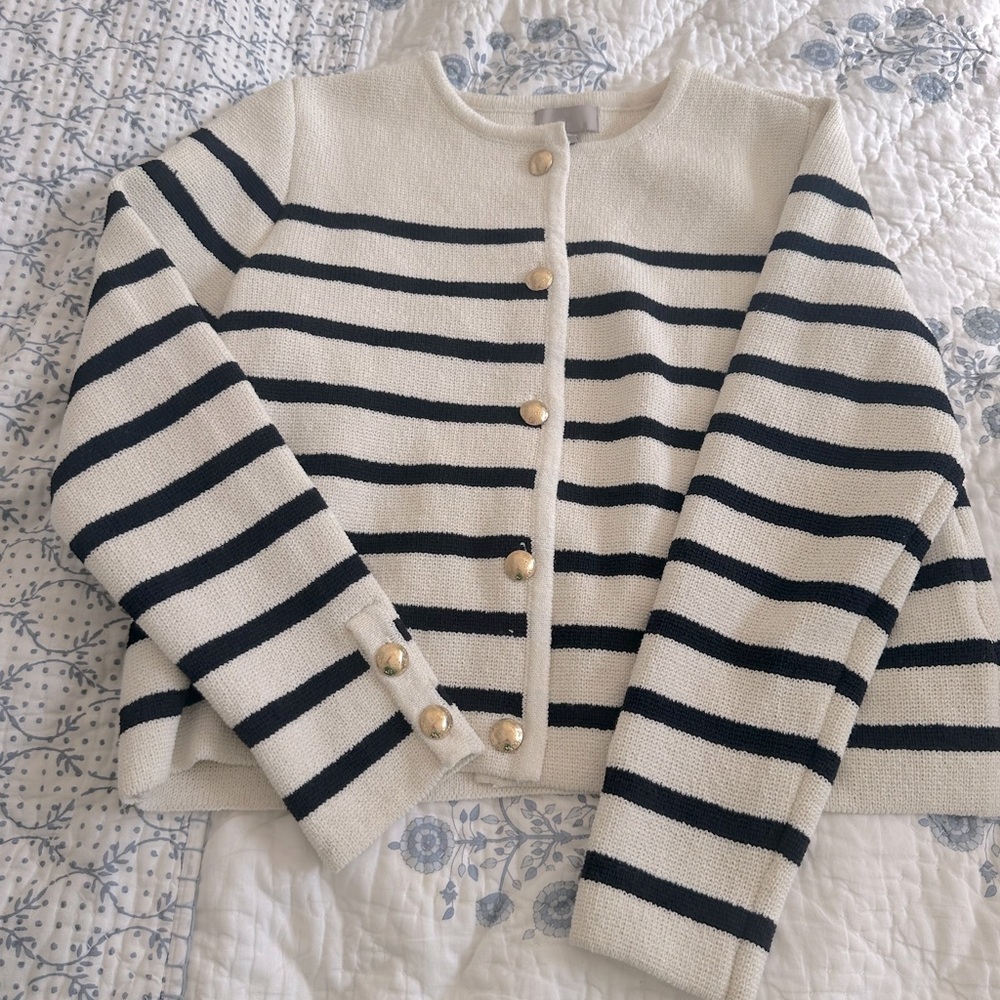 Striped Cream and Black Women's  Hutton sweater/jacket